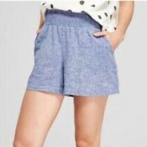 a new day Blue Linen Pull On Shorts Size Small